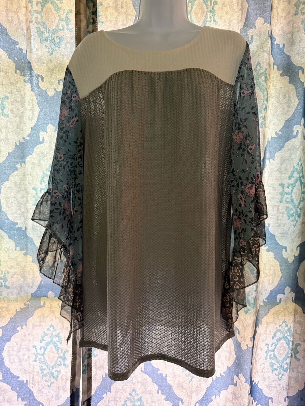 New Boho Tunic Waffle Texture Blouse XXL nwot bohemian Cottagecore - Picture 2 of 10